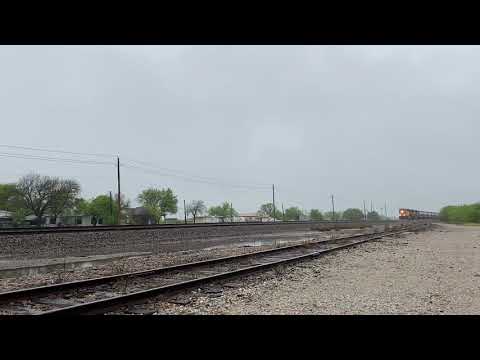 BNSF grain train in the rain