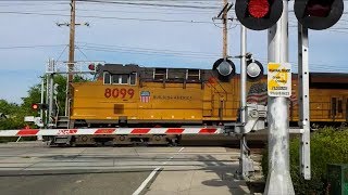Union Pacific #8099 Stack Train and SACRT #115 at 26th Avenue Railroad Crossing Sacramento Sub