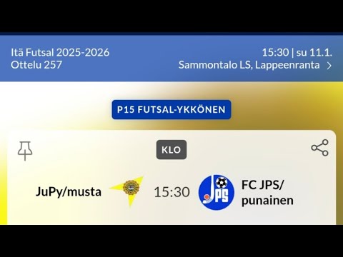 JuPy/musta - FC JPS/punainen, P15 ykkönen, 11.01.2026