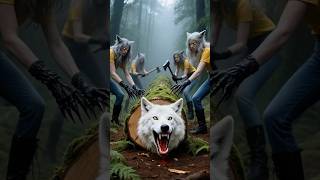 rescue white wolf and baby wolves from giant log 🐺❄️🐺 #wild #animals #shorts #funny