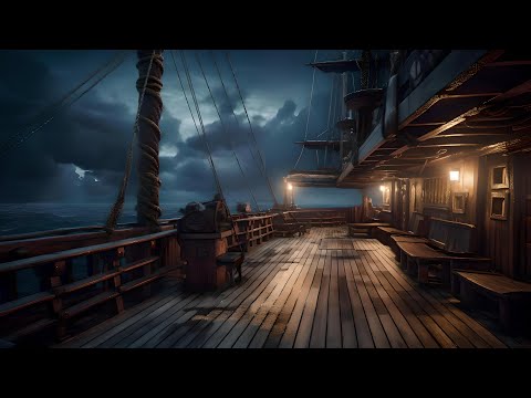Pirate Ship Sounds & Soft Waves | Relaxing Guitar Music | Night on a Pirate Ship