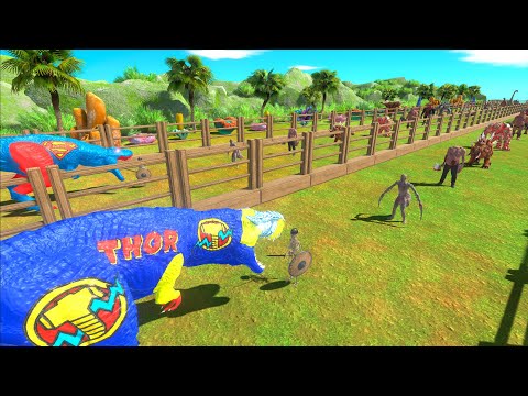 ⚡SUPERMAN T-REX vs THOR T-REX DEATH RACE CHALLENGE - 🦖 Animal Revolt Battle Simulator 🦕