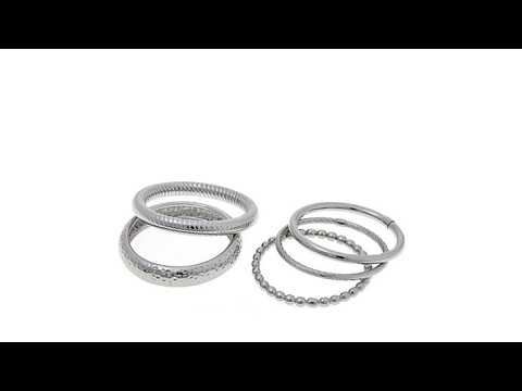 Stately Steel Stainless Steel Set of 5 Bangle Bracelets