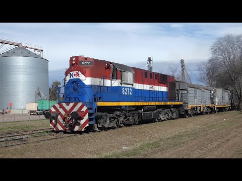 Tren cargado de NCA con ALCo RSD16 8272 + 30 GGs saliendo de Arroyo Cabral