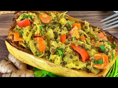 Vegan Lentil Curry Spaghetti Squash