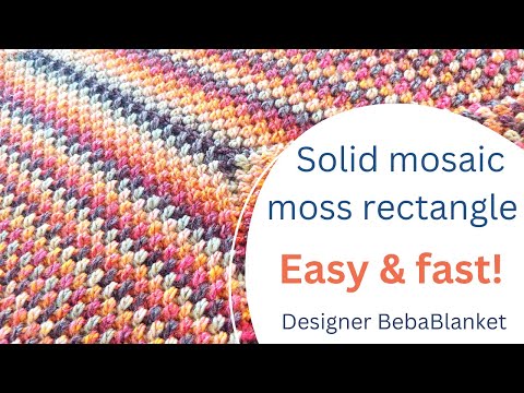 No tails! No color changes! Crochet center-out Solid Mosaic Moss Rectangle blanket @BebaBlanket