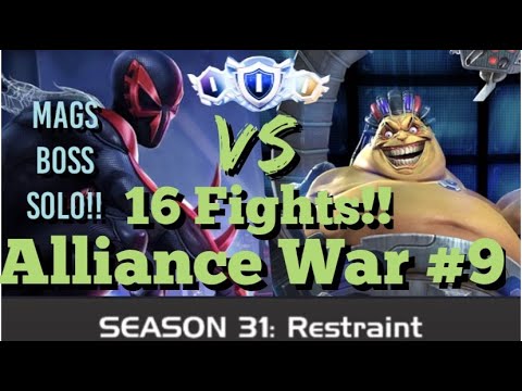 MCOC - Alliance War - Season 31 - War #9 - 16 Fights!! - Spiderman 2099 VS Mojo + Magneto Boss Solo!
