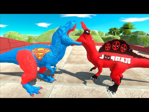 ⚡ SUPERMAN T-REX vs DEADPOOL SPINOSAURUS DEATH RUN - 🦖 Animal Revolt Battle Simulator 🦕