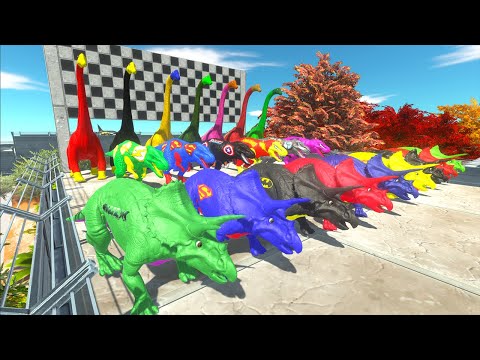 Triceratops vs T-rex vs Brachiosaurus Dc Marvel Speed Race Championship Hunting Found Jurassic world
