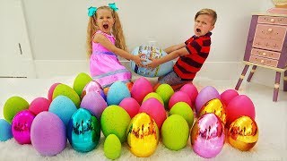 Diana and Roma pretend play Easter Surprise Eggs H