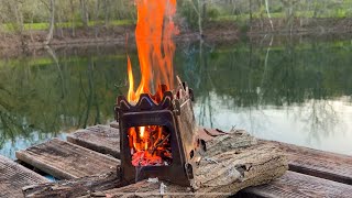Sunset fire and coffee by a lake