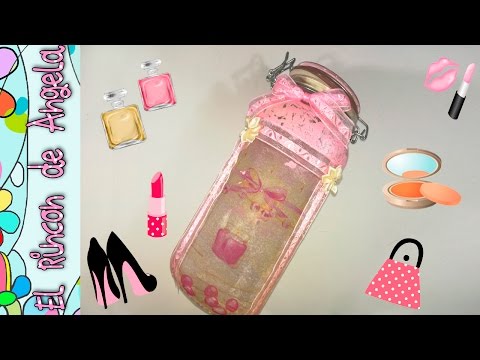 DECOUPAGE Y CRAQUELADO, como hacerlo sobre bote de cristal reciclado  diy