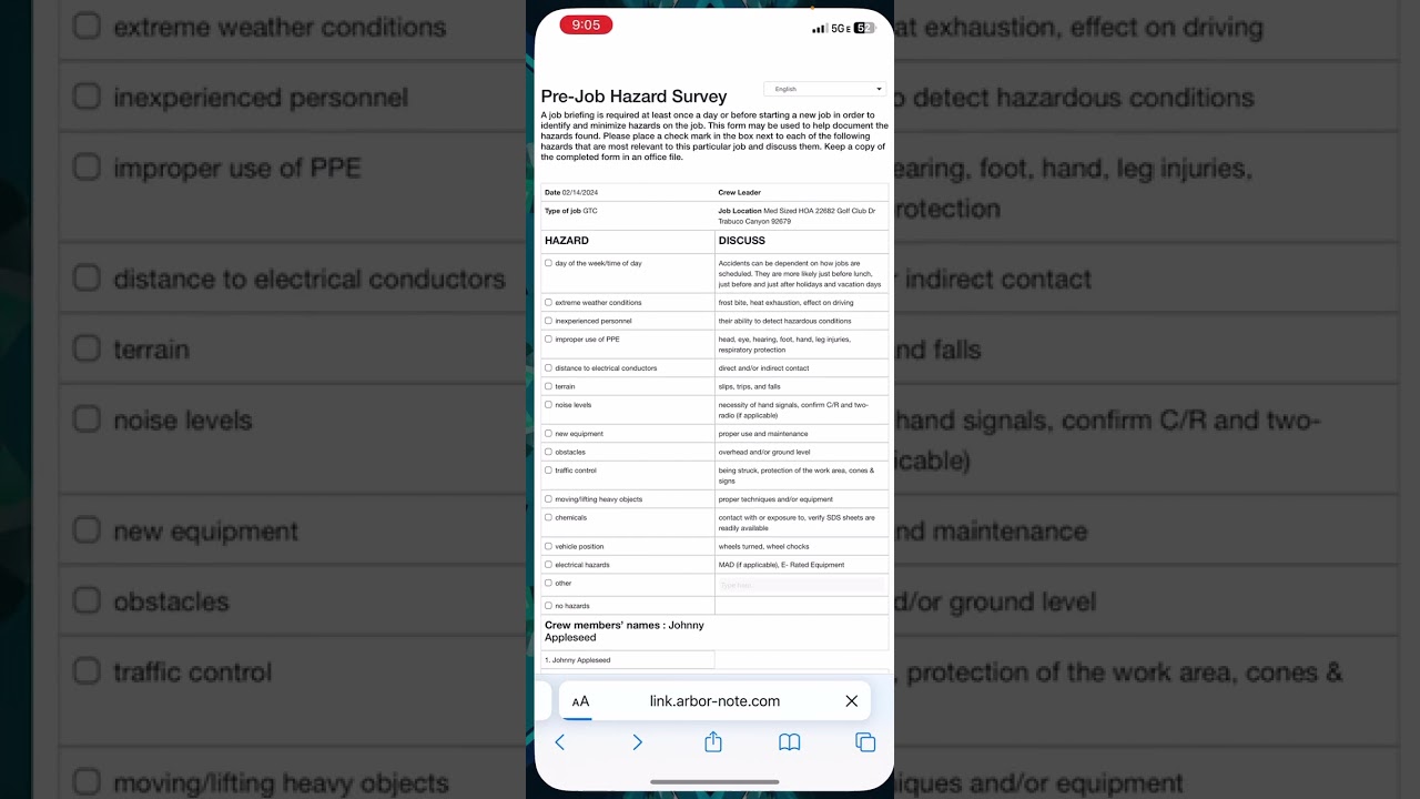 JSA for ArborNote Works