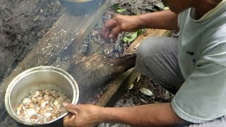 Village Food in Amazon Forest - Catching, Cooking and Eating Coconut WORMS in Peru