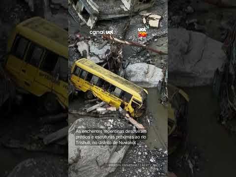 Novas imagens aéreas mostram destruição das enchentes no Nepal; país tem alerta para nova inundação
