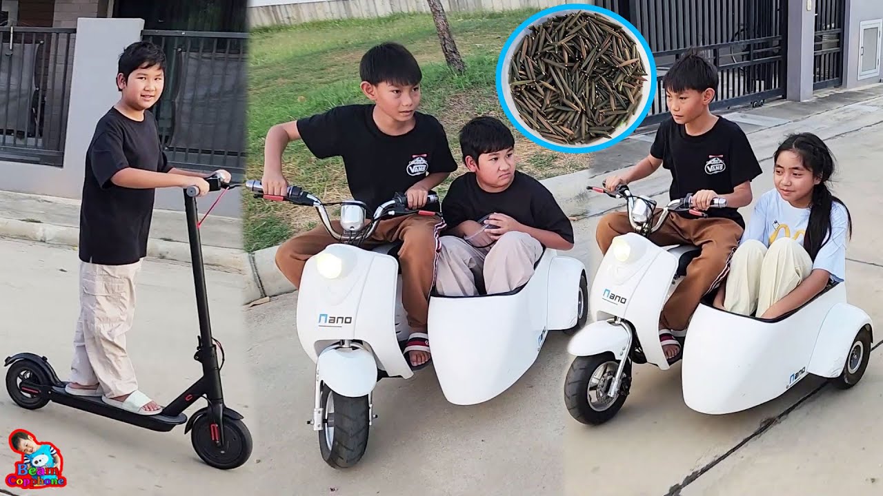 ขี่สกูตเตอร์ไฟฟ้าไปเก็บเม็ดต้อยติ่งหน้าหมู่บ้าน | น้องบีม