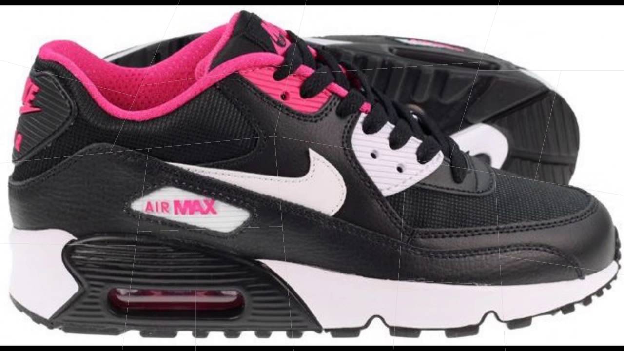 😊😊 Nike Junior Air Max 90 Mesh Black White Vivid Pink Shoes ❤❤