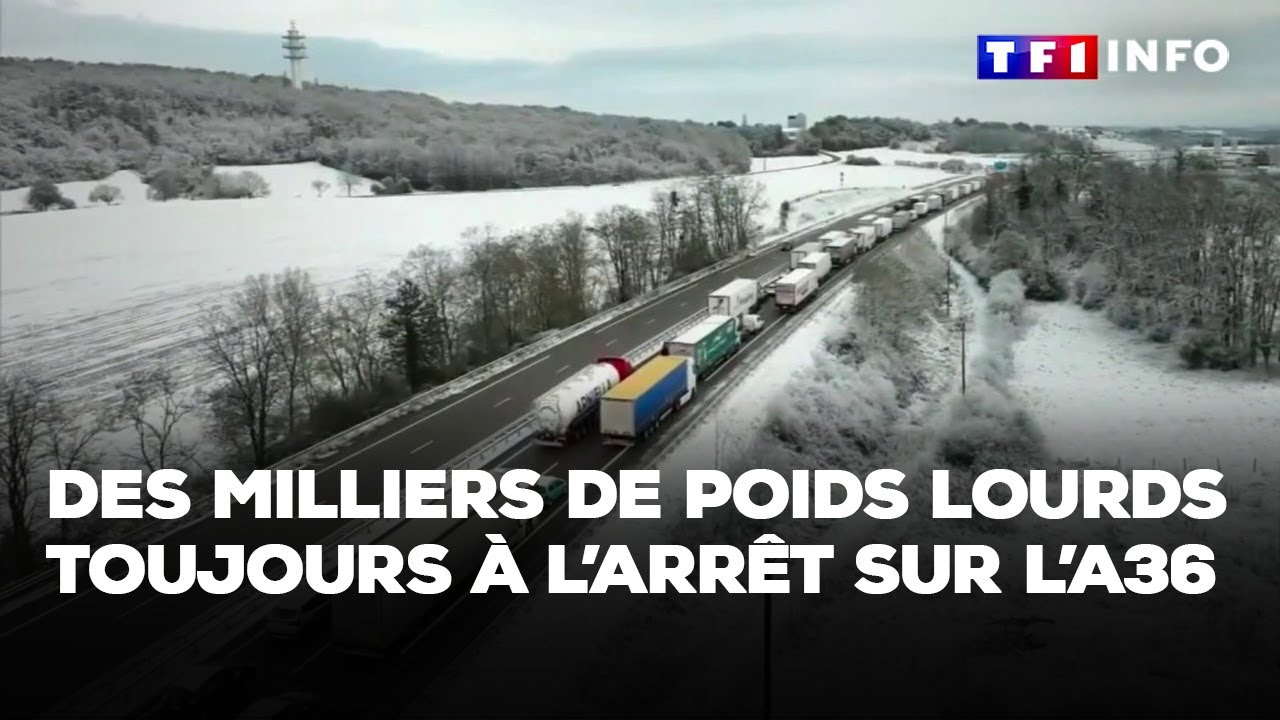 Neige : des milliers de poids lourds toujours à l'arrêt sur l'A36｜TF1 INFO