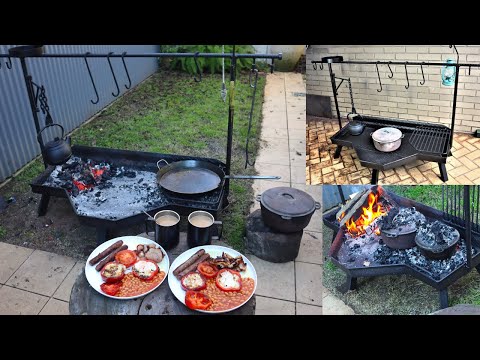 Cooking Breakfast on the Metal Outdoor Fire pit I made on this channel.