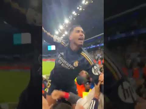 Jude celebrating with Real Madrid fans last night. Iconic 🤍 #UCL