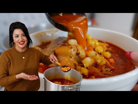 Large SIZE Homemade POZOLE ROJO con Pata Step By Step Recipe + All the Secret TIPS You'll EVER Need