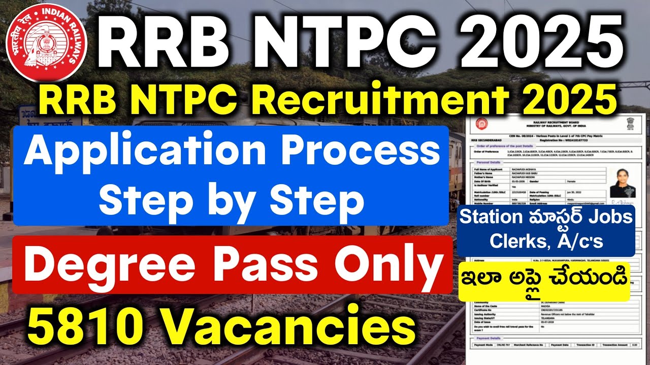RRB NTPC 5800 Graduate jobs apply 2025 | Station Master Clerk 2025 | RRB New Registration
