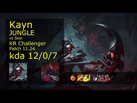Kayn vs Sion Jungle - KR Challenger 12/0/7 Patch 11.24 Gameplay // [롤] 케인 vs 사이온 정글