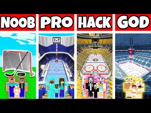 Minecraft: FAMILY ICE HOCKEY ARENA BUILD CHALLENGE - NOOB vs PRO vs HACKER vs GOD in Minecraft