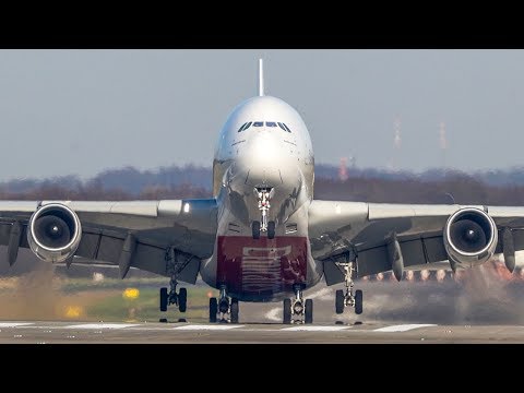 AIRBUS A380 CROSSWIND DEPARTURE at Düsseldorf + 10 Crosswind Landings (4K)