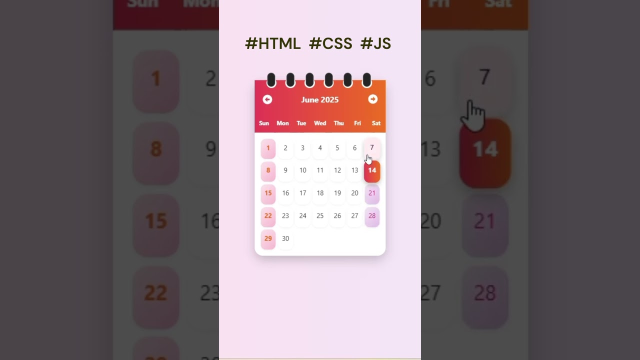Calendar Using HTML CSS JavaScript | Projects for Begginers  #coding #shorts
