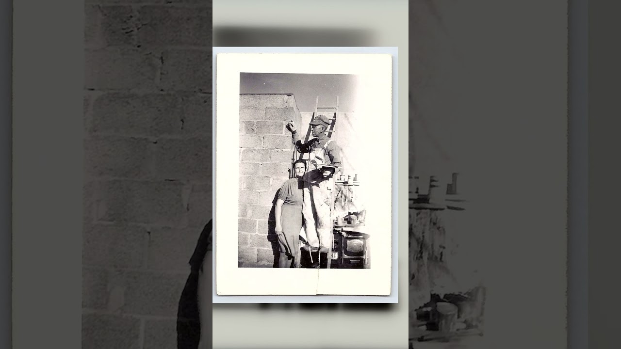 Couple by Brick Wall, Black and White Photograph, 2.7 × 3.77 inches, 1950s Video