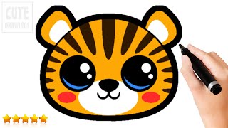 How to Draw a CUTE TIGER Face Step by Step 🐯🧡 | Easy Animal Doodles
