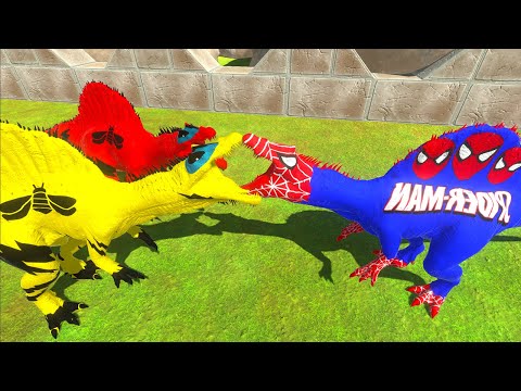 2X BUMBLEBEE SPINOSAURUS VS HULK T-REX VS PAWPATROL SPINO - Animal Revolt Battle Simulator