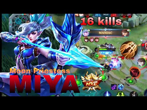 16 kills + MANIAC!! Sidelane Miya Fast Farming 10 Min Max Lvl | Build Top Global Miya | MLBB.