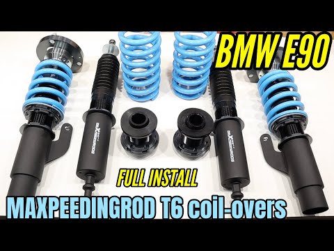 BMW E90 T6 coil-over kit install - Upgraded aftermarket MAXPEEDINGROD suspension how to - review