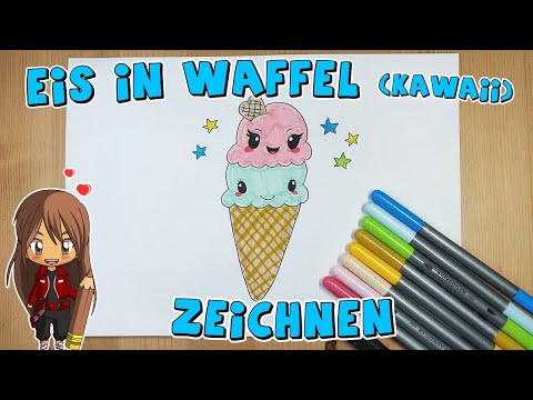 Kawaii Eis in einer Waffel einfach malen für Kinder | ab 6 Jahren | Malen mit Evi | deutsch