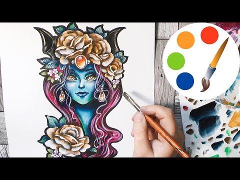 🎃 Halloween painting, Witch and roses, Acrylic painting