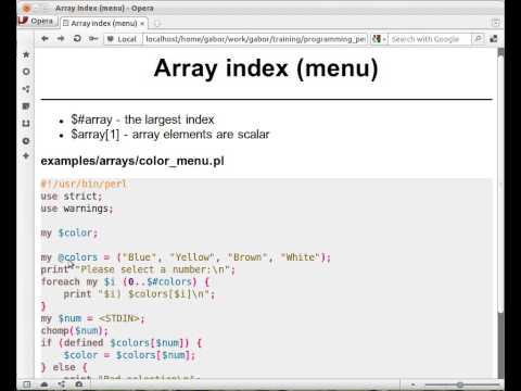 Beginner Perl Maven tutorial 4.8 - array indexes