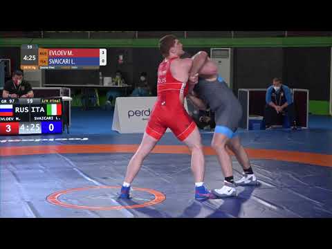 1/4 GR - 97 kg: M. EVLOEV (RUS) v. L. SVAICARI (ITA)
