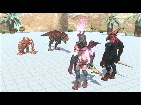 T-REX WITH LAVA GOLEM VS 2X MINIBOSS - Animal Revolt Battle Simulator