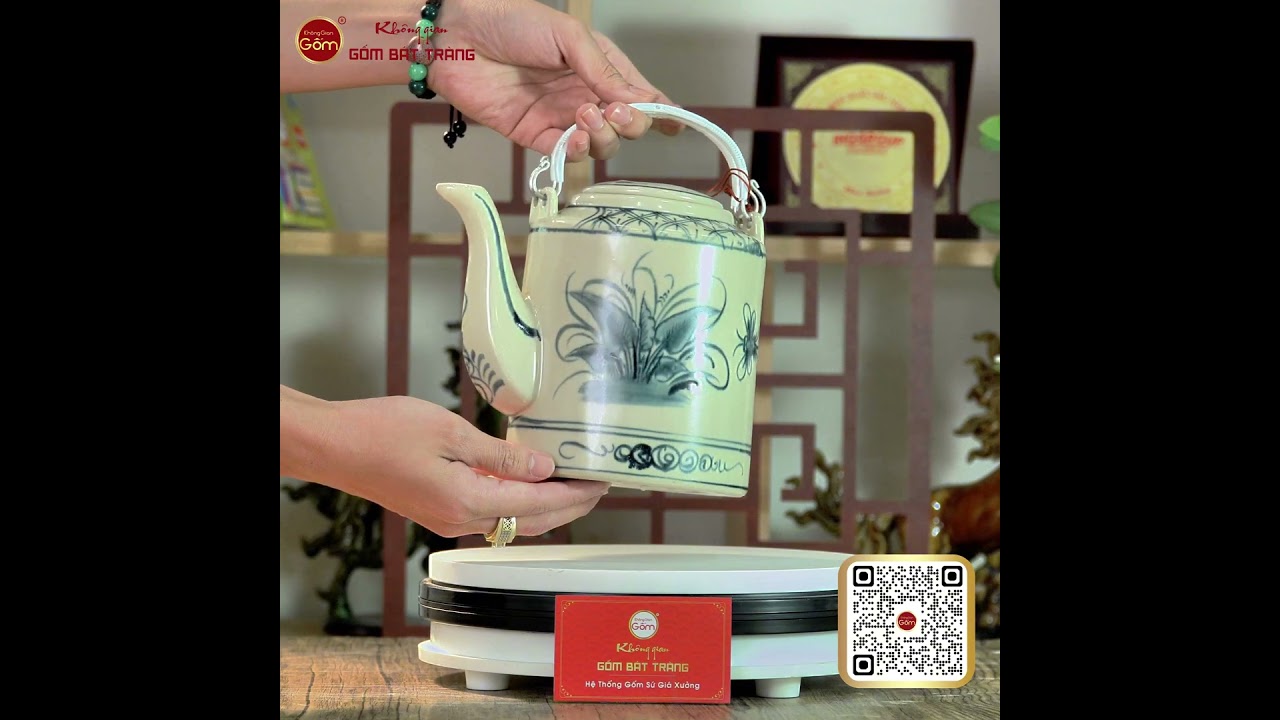 Ấm Tích Bát Tràng Men Rạn Vẽ Chuồn