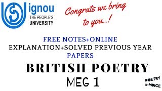 British Poetry | MEG 1 IGNOU | Free Notes + online explanation + solved assignments