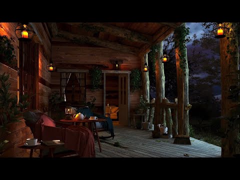 Heavy Rain and Thunder Sounds in a Cozy Cabin Porch - Rainstorm in the Forest for Sleeping and Relax