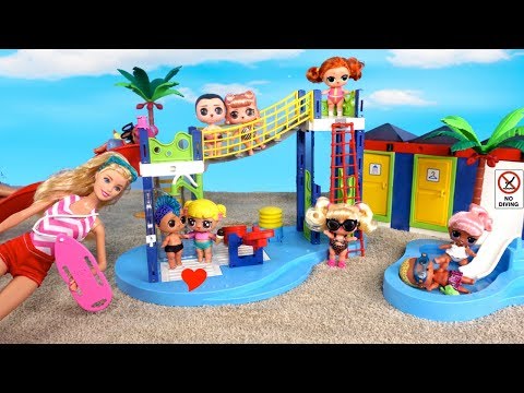 Barbie LOL Family Baby Goldie School Field trip to Water Park Morning Routine