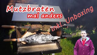 Mutzbraten über Birkenfeuer, mal anders. Inkl. Unboxing und Vorstellung Mutzbraten - Grill.