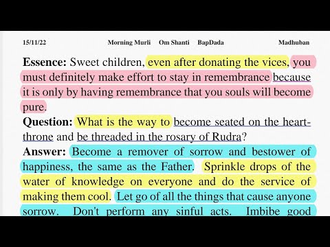 English murli today with important points | 15-11-2022