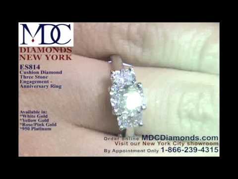 ES814 Three Stone Cushion Diamond Engagement ring