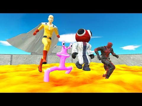 CREEPY MONSTERS AND SUPERHEROES JUMP IN LAVA STAIRS - Animal Revolt Battle Simulator