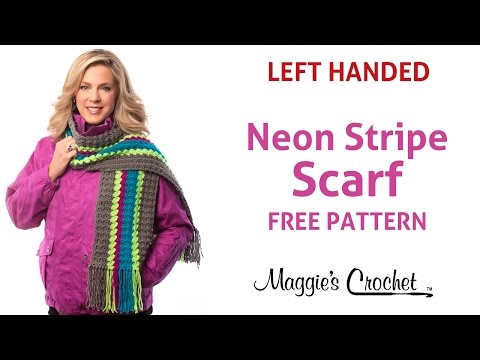 Deborah Norville Every Day Soft Yarn Neon Stripe Scarf Free Crochet Pattern - Left Handed