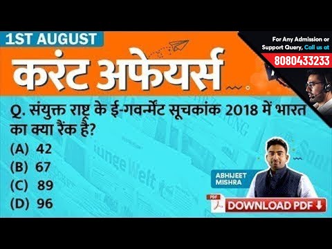1st August Current Affairs - Daily Current Affairs Quiz | GK in Hindi by Testbook.com Video